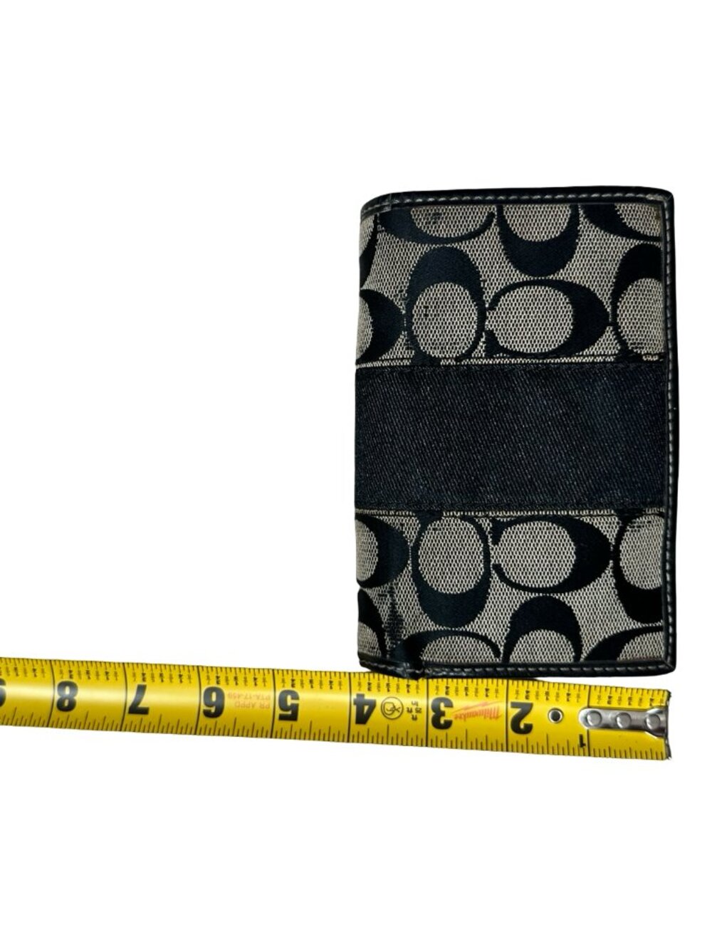 Vintage Coach Signature Jacquard Bifold Wallet Black Gray Leather Trim Preppy - Picture 13 of 13